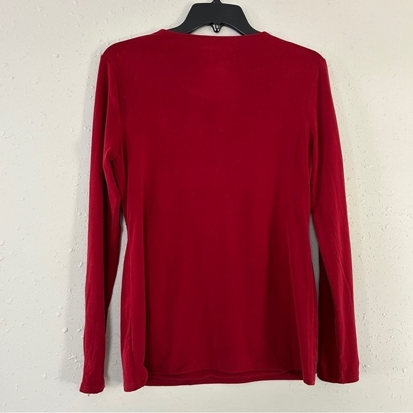 🦋 Carmen Marc Volvo Red Gold Detail Long Sleeve Blouse Small Medium Stretch - Picture 4 of 8